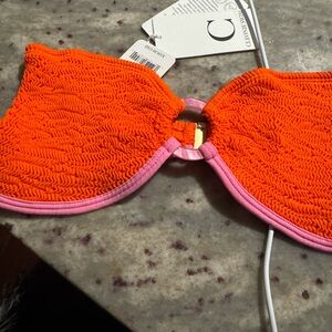 Cleonie Swim Orange & Pink Smocked Bandeau Bikini Top collab with Free People